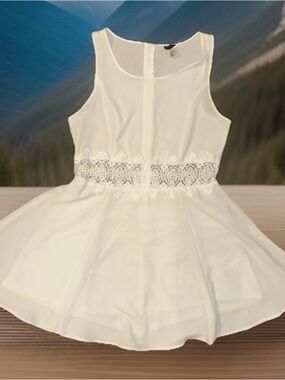Divided White Lace Waist Fit-and-Flare Dress